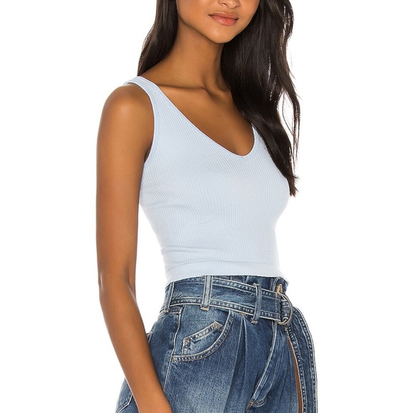 NEW Free People Light Blue Ribbed Brami Tank Top CROP SKY XS/SMALL NWT - Picture 2 of 6